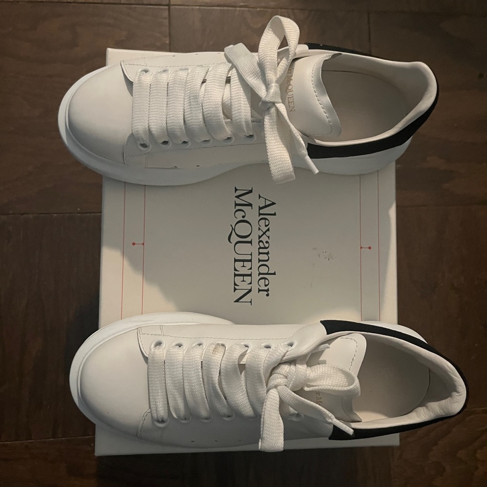 Alexander McQueen White and Black Lace-Up Sneakers